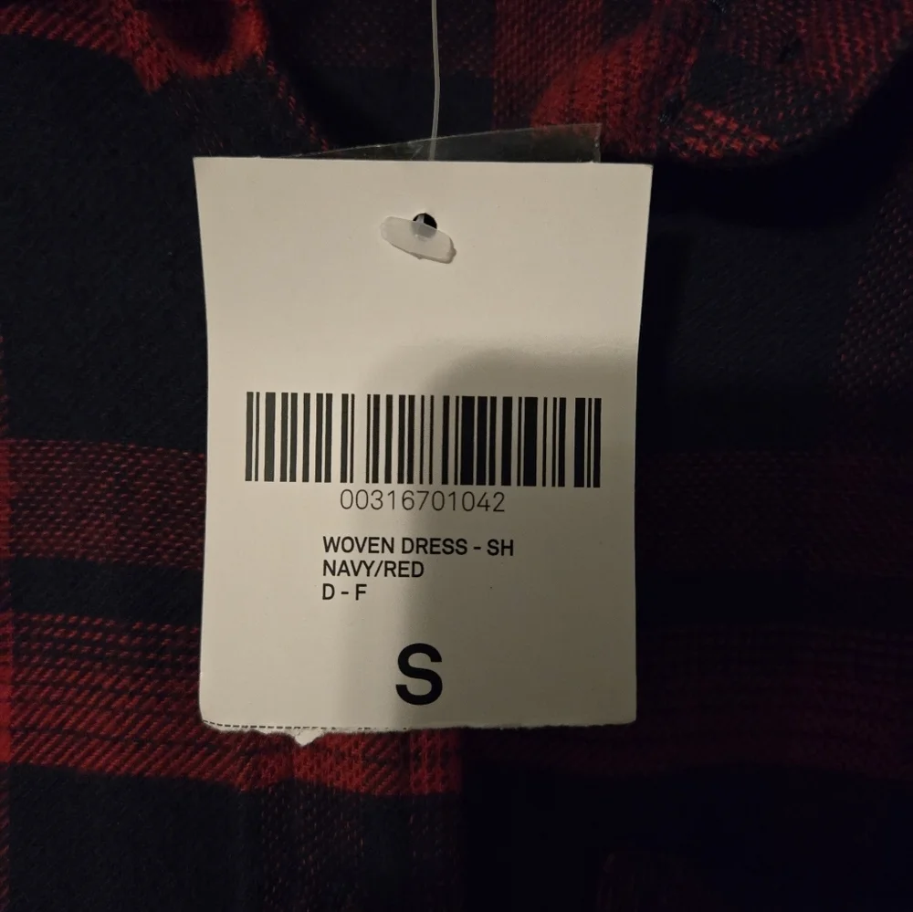 NWT! Forever 21 Navy & Red Plaid Button Down Shirt dress, Size Small, CABINCORE - Picture 7 of 11